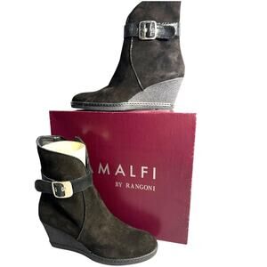 Amalfi by Rangoni Cashmere Manta Black Mid Boots Wedge Size 8 NWOT in Box